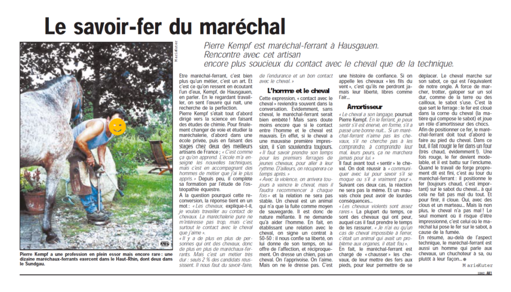Marie Kuter - Article L'Alsace / Le Pays "Le savoir-fer du maréchal"